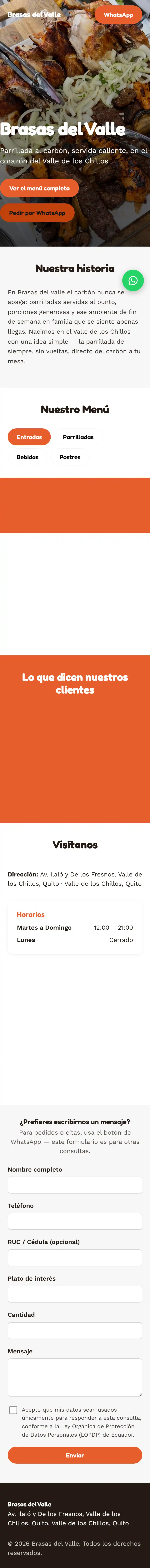 Captura real de la web de Brasas del Valle